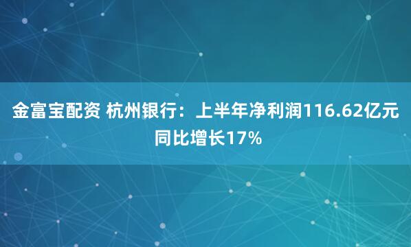 金富宝配资 杭州银行：上半年净利润116.62亿元 同比增长17%